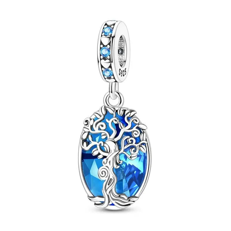 Evil Eye & Tree of Life Charm - 925 Sterling Silver, Blue Zircon