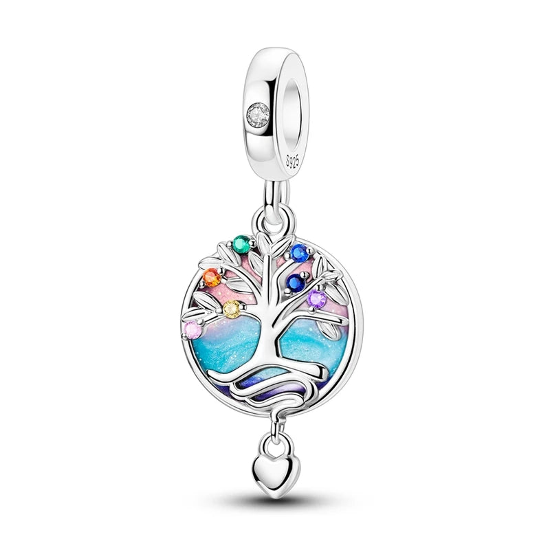 Evil Eye & Tree of Life Charm - 925 Sterling Silver, Blue Zircon