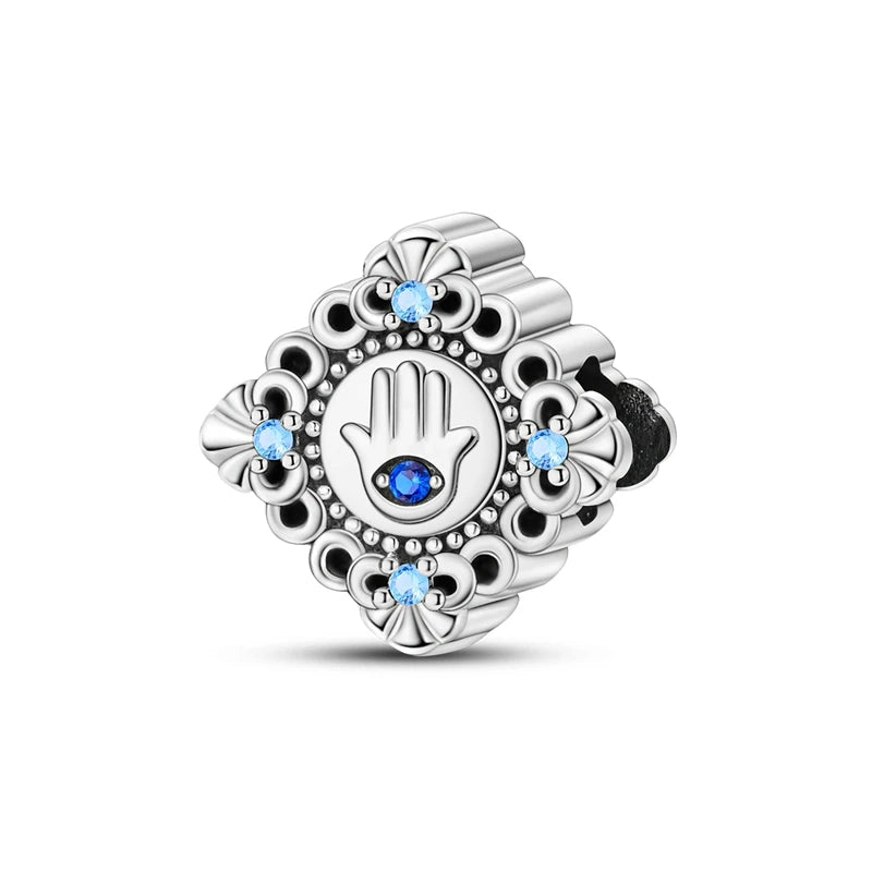 Evil Eye & Tree of Life Charm - 925 Sterling Silver, Blue Zircon