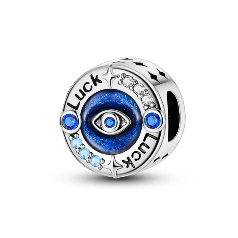 Evil Eye & Tree of Life Charm - 925 Sterling Silver, Blue Zircon