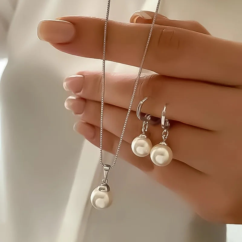 The Pearl Trio Set — Necklace, Earrings & Ring