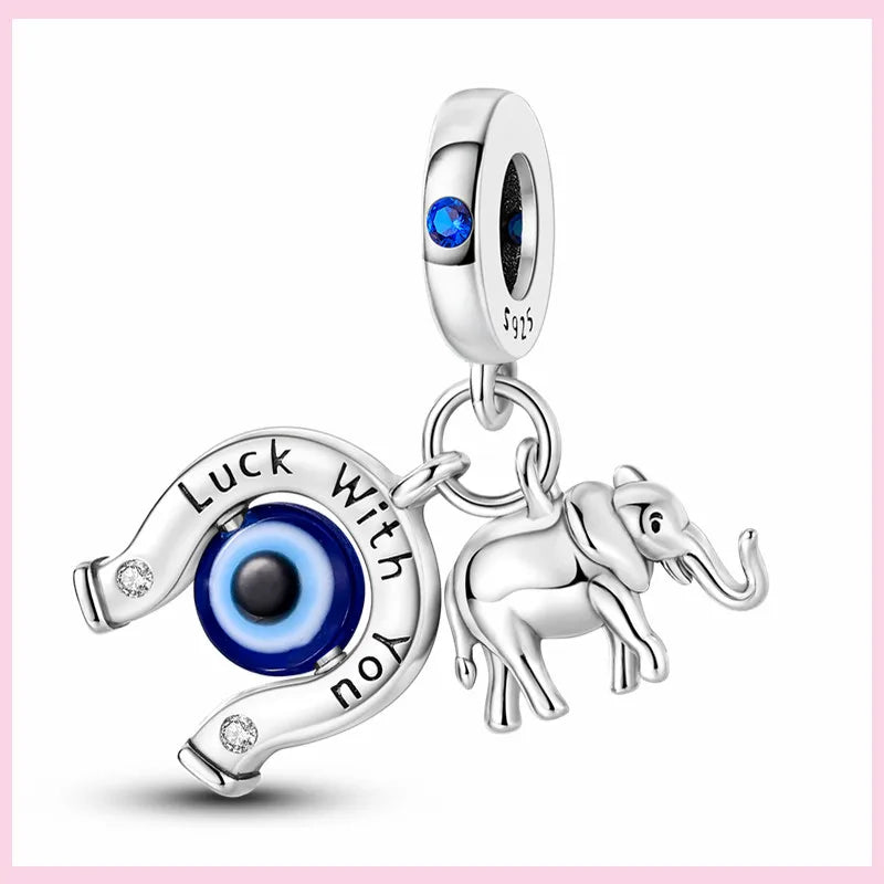 Evil Eye & Tree of Life Charm - 925 Sterling Silver, Blue Zircon
