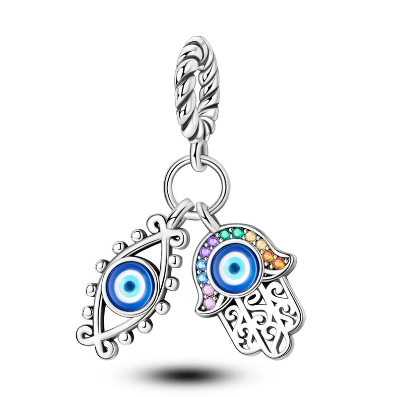 Evil Eye & Tree of Life Charm - 925 Sterling Silver, Blue Zircon