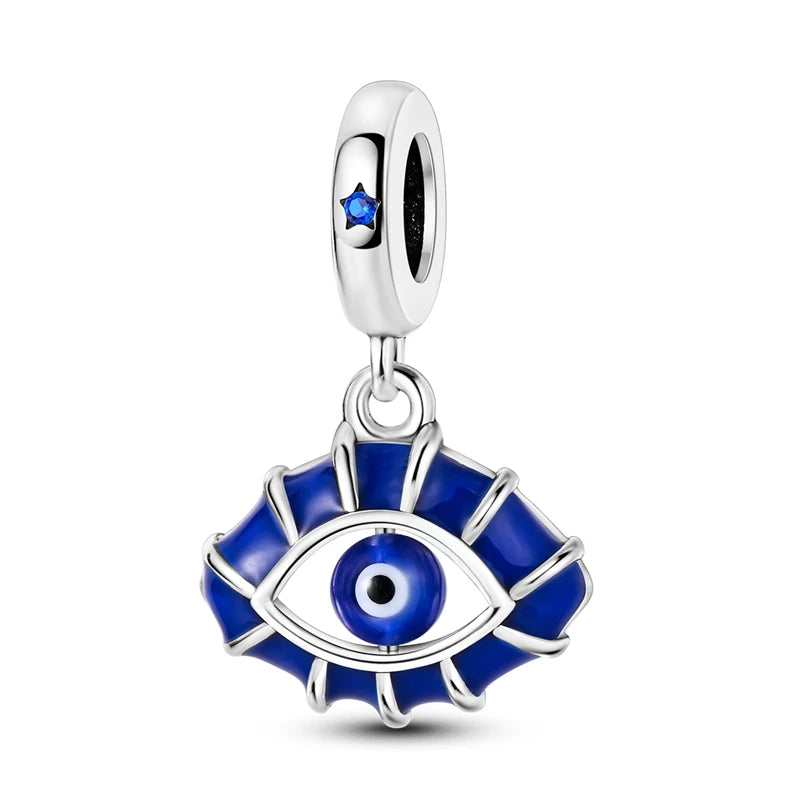 Evil Eye & Tree of Life Charm - 925 Sterling Silver, Blue Zircon
