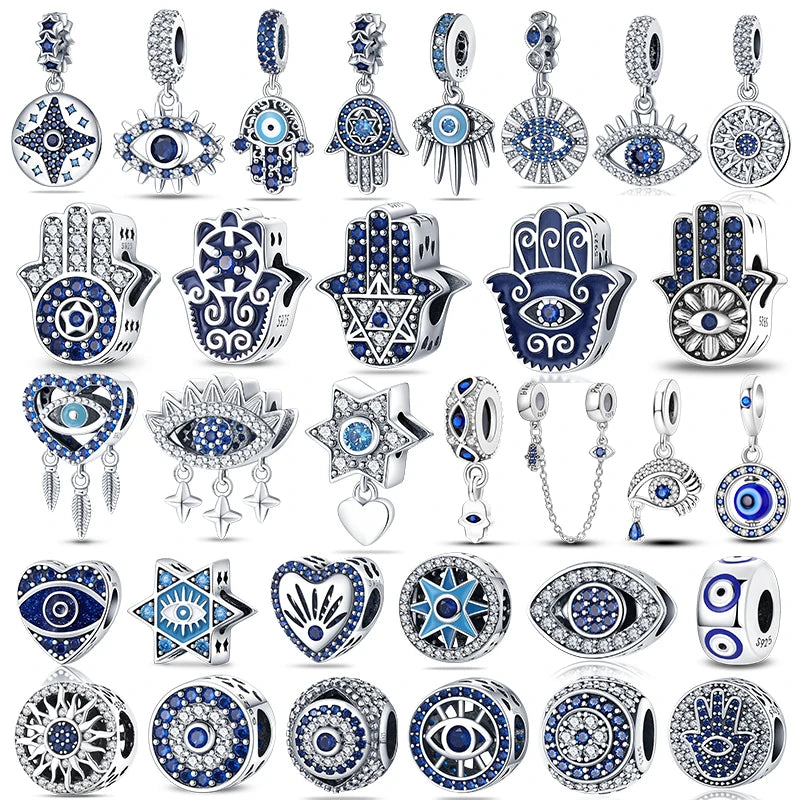 Evil Eye & Tree of Life Charm - 925 Sterling Silver, Blue Zircon