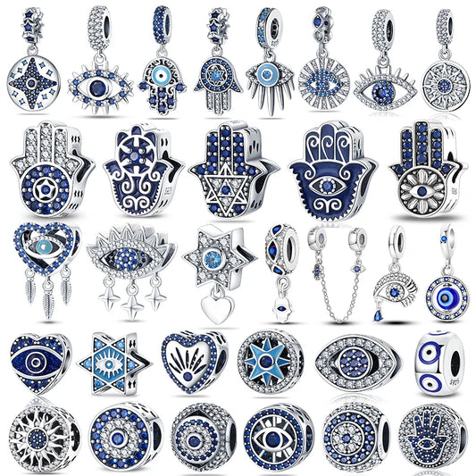 Evil Eye & Tree of Life Charm - 925 Sterling Silver, Blue Zircon