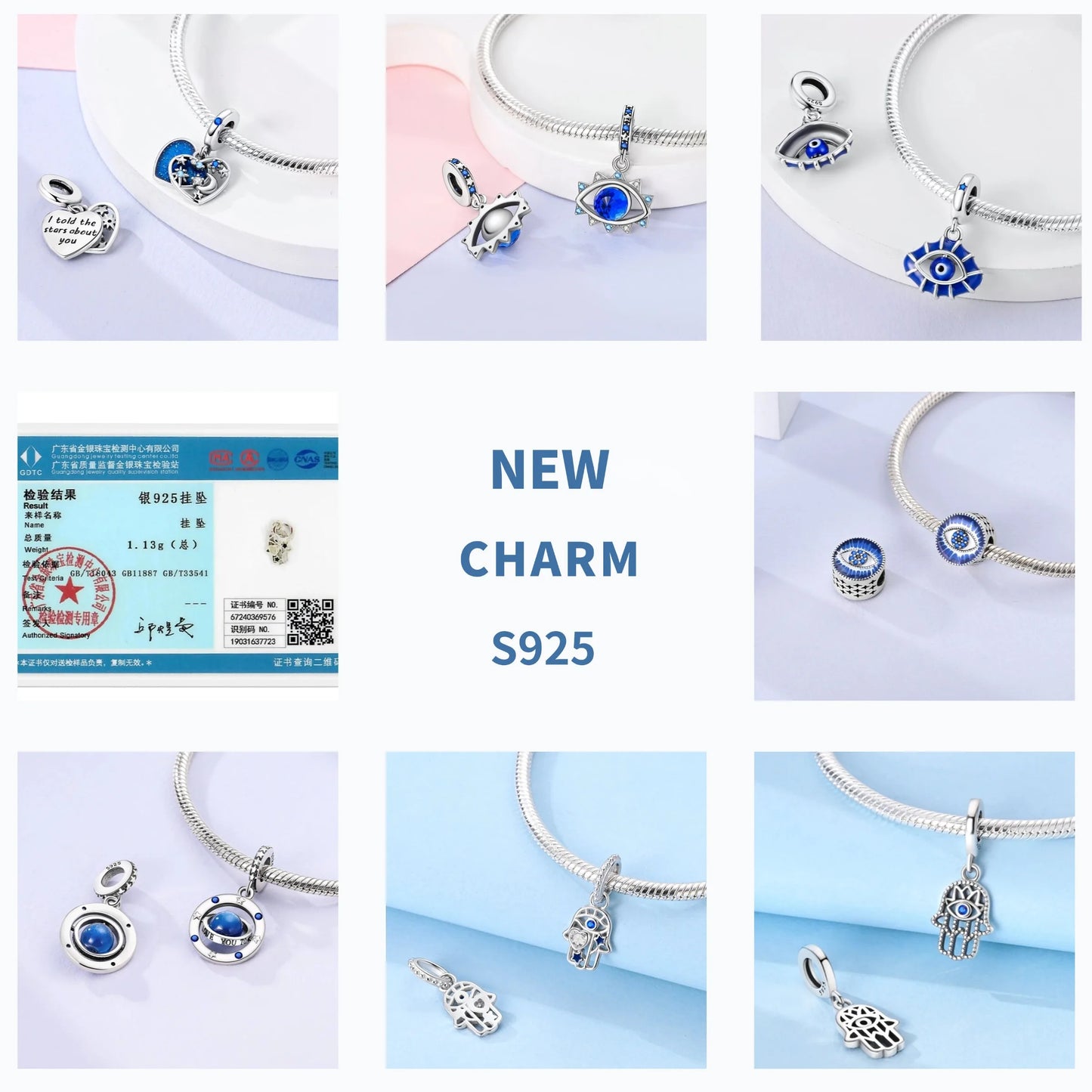 Evil Eye & Tree of Life Charm - 925 Sterling Silver, Blue Zircon