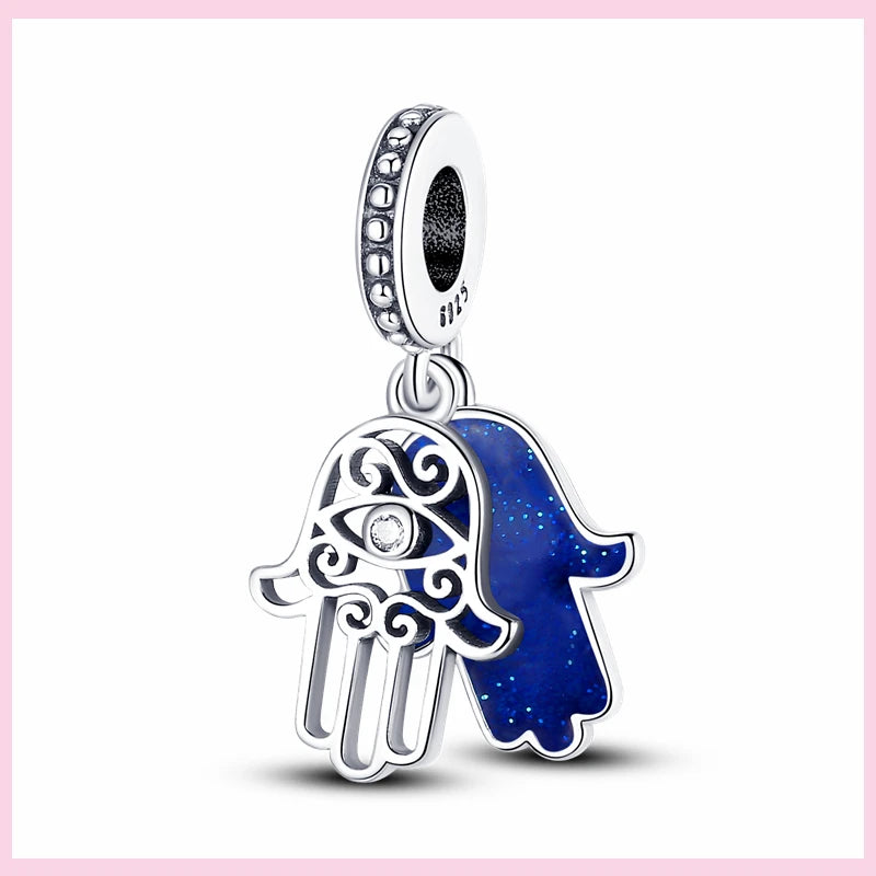Evil Eye & Tree of Life Charm - 925 Sterling Silver, Blue Zircon