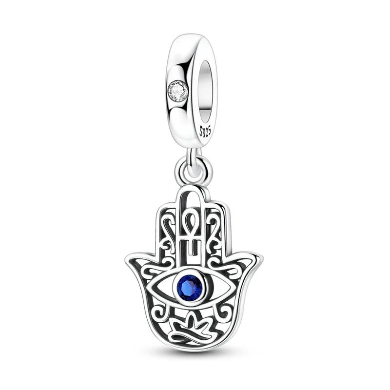 Evil Eye & Tree of Life Charm - 925 Sterling Silver, Blue Zircon