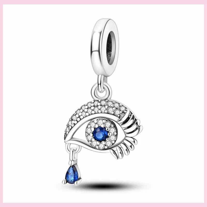 Evil Eye & Tree of Life Charm - 925 Sterling Silver, Blue Zircon