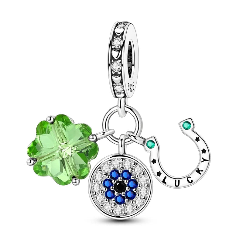 Evil Eye & Tree of Life Charm - 925 Sterling Silver, Blue Zircon