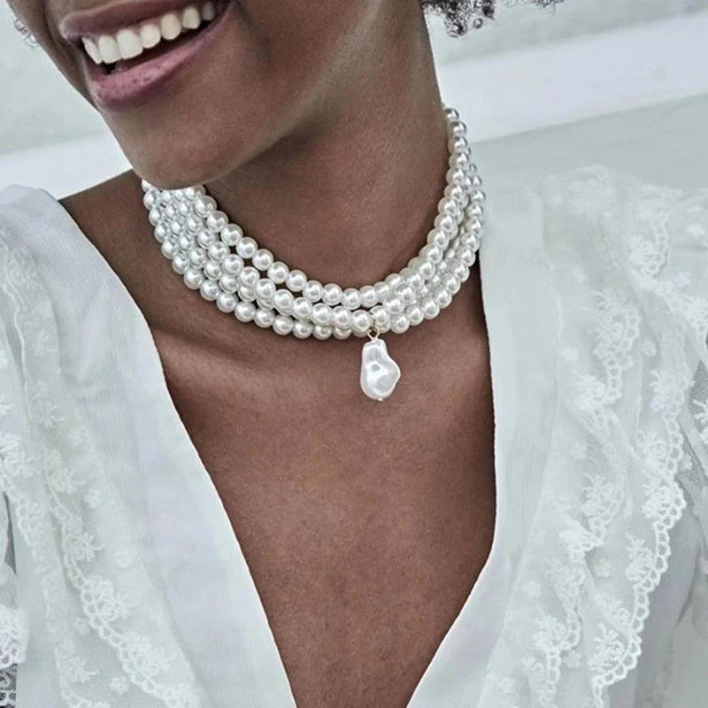 Stacked Strand Pearl Choker