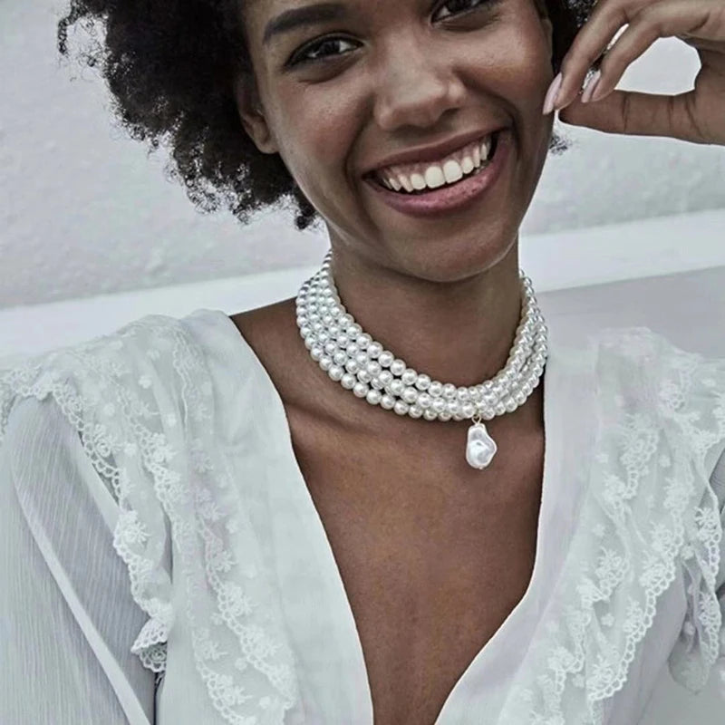 Stacked Strand Pearl Choker