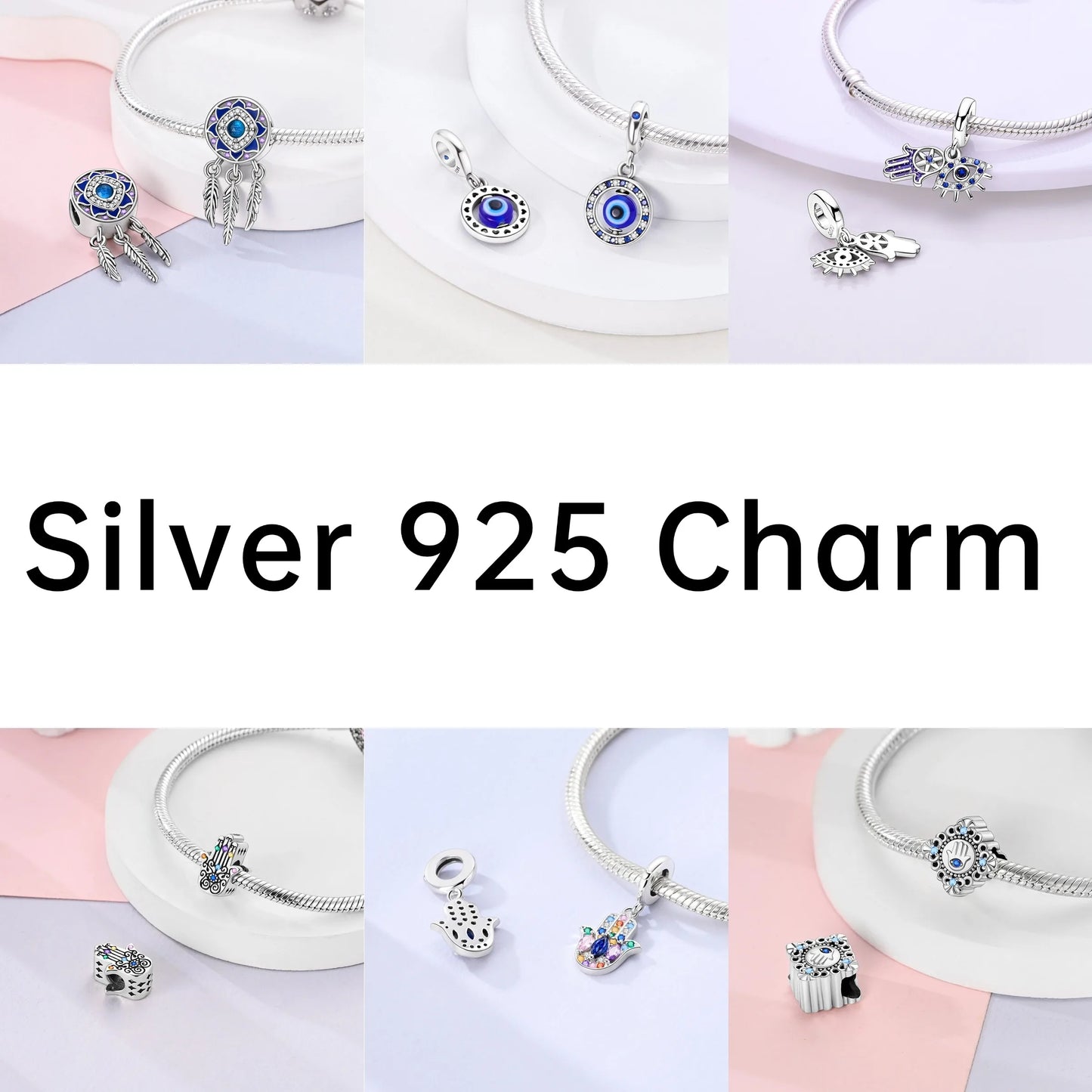 Evil Eye & Tree of Life Charm - 925 Sterling Silver, Blue Zircon