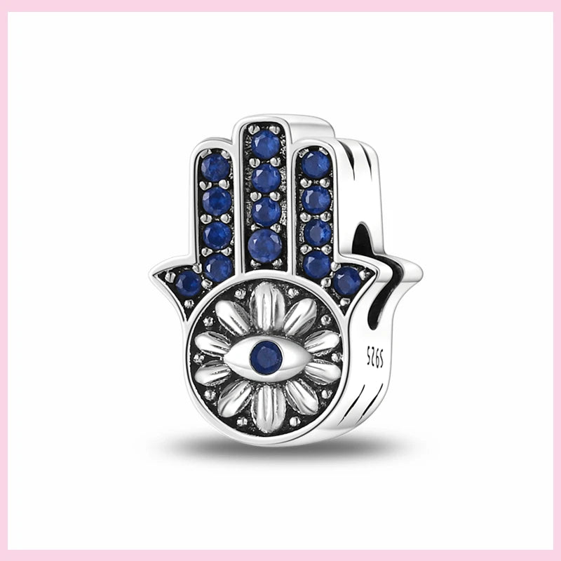 Evil Eye & Tree of Life Charm - 925 Sterling Silver, Blue Zircon