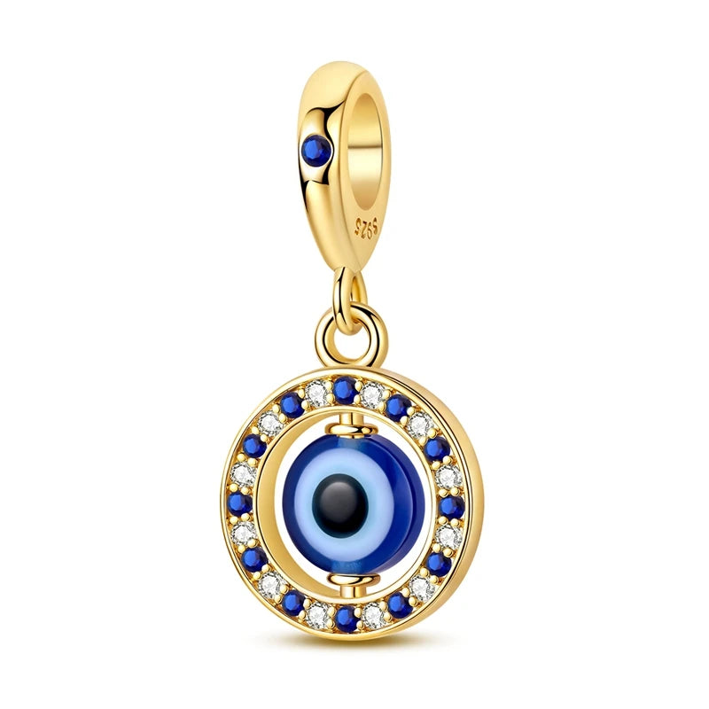 Evil Eye & Tree of Life Charm - 925 Sterling Silver, Blue Zircon