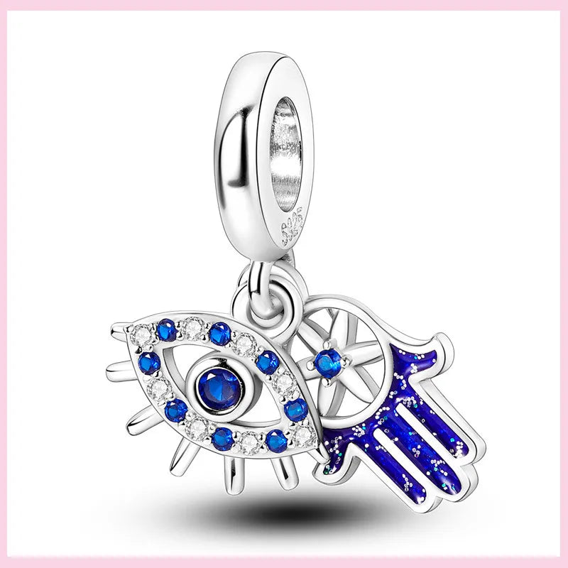 Evil Eye & Tree of Life Charm - 925 Sterling Silver, Blue Zircon