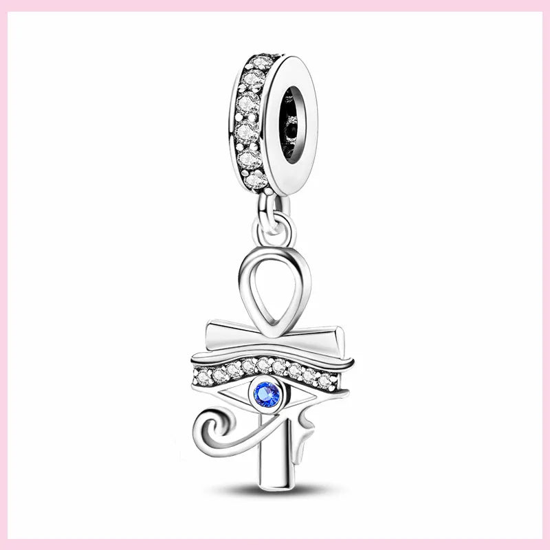 Evil Eye & Tree of Life Charm - 925 Sterling Silver, Blue Zircon