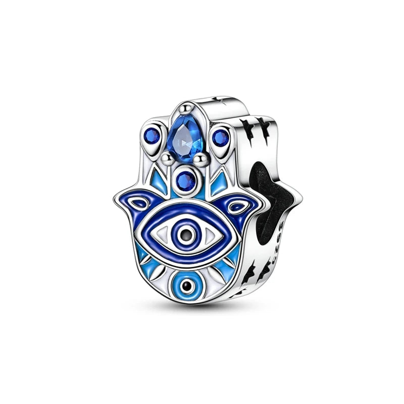 Evil Eye & Tree of Life Charm - 925 Sterling Silver, Blue Zircon
