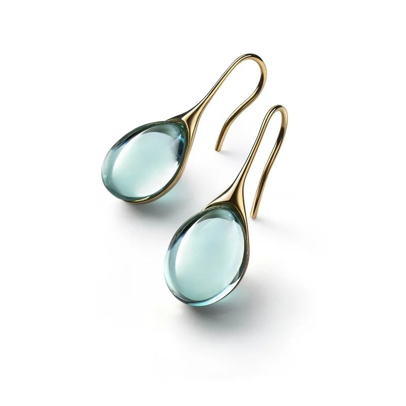Trendy Women Earrings 4 Colors Delicate Gold Color Inlay Natural Stone Hook Dangle Earrings for Women Wedding Engagement Jewelry