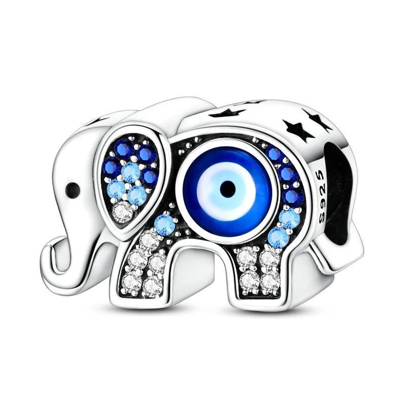 Evil Eye & Tree of Life Charm - 925 Sterling Silver, Blue Zircon