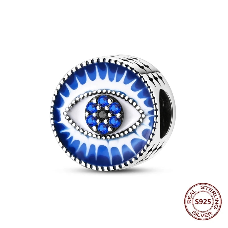 Evil Eye & Tree of Life Charm - 925 Sterling Silver, Blue Zircon
