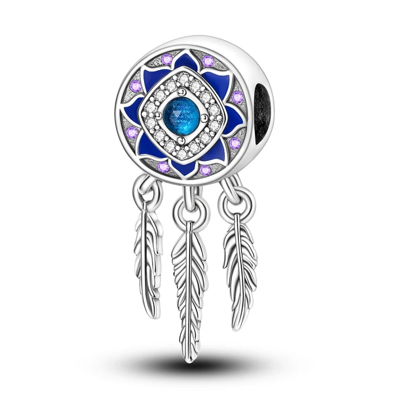 Evil Eye & Tree of Life Charm - 925 Sterling Silver, Blue Zircon