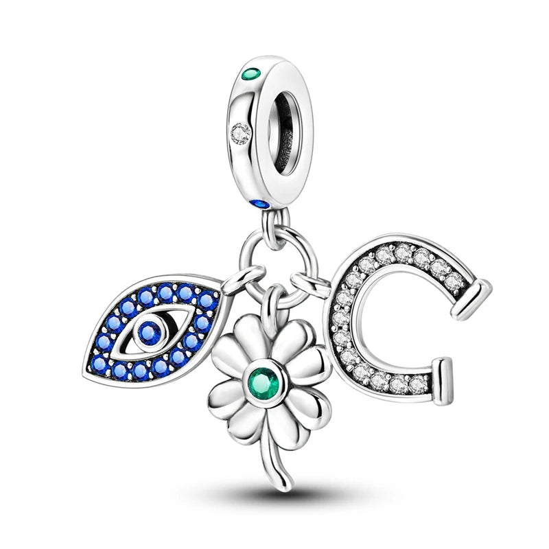 Evil Eye & Tree of Life Charm - 925 Sterling Silver, Blue Zircon
