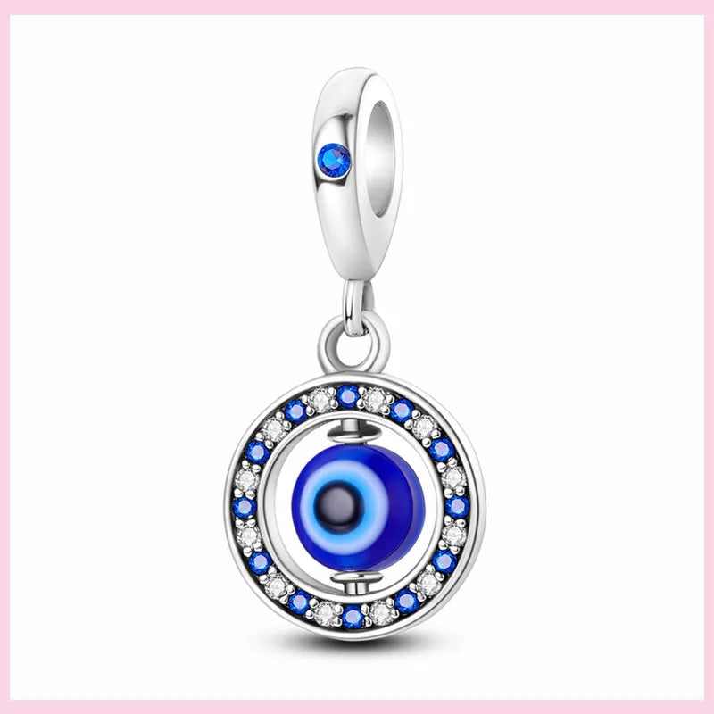 Evil Eye & Tree of Life Charm - 925 Sterling Silver, Blue Zircon