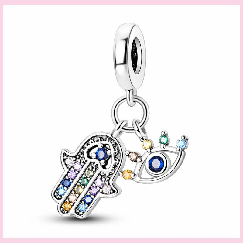 Evil Eye & Tree of Life Charm - 925 Sterling Silver, Blue Zircon